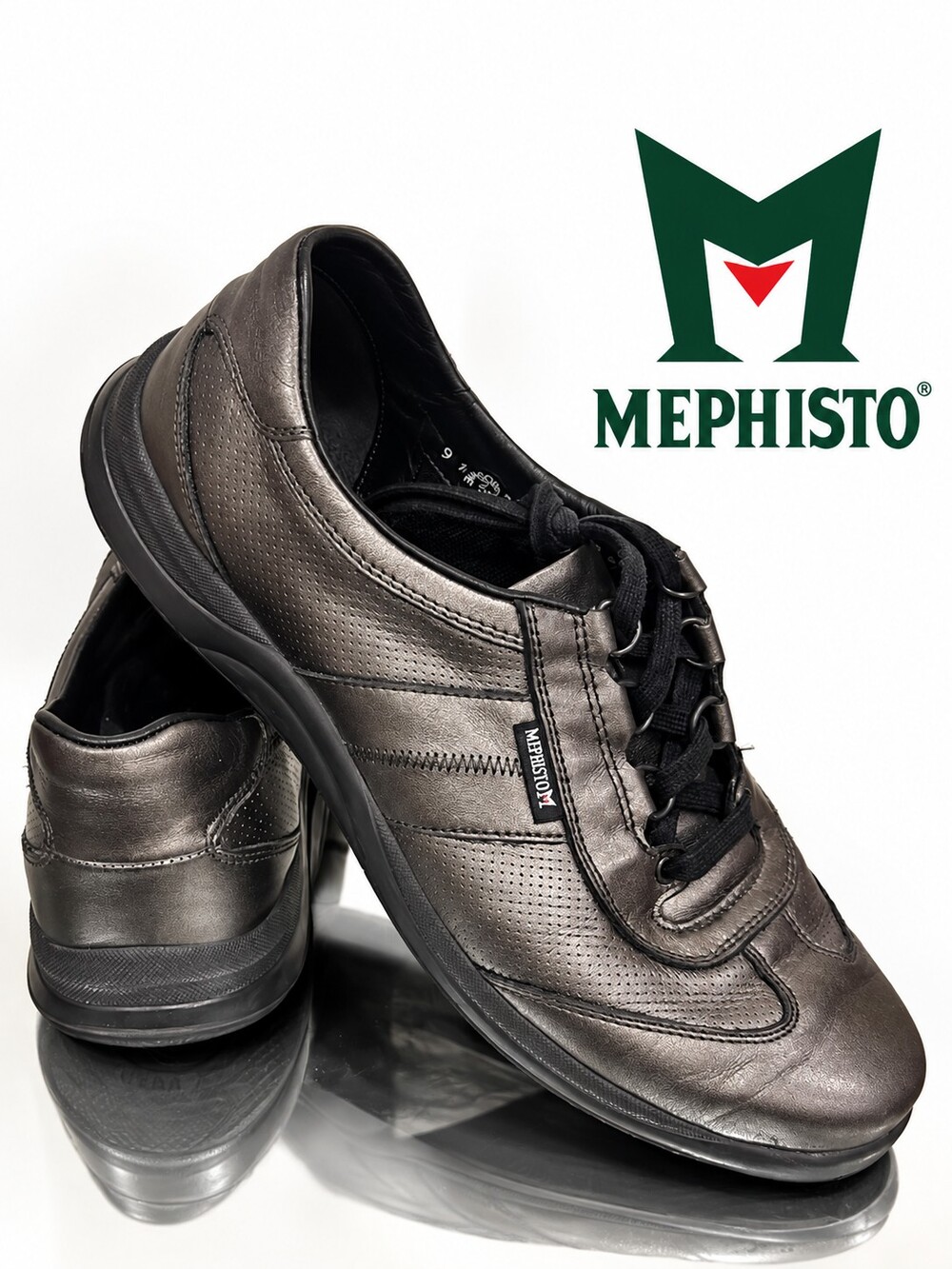 Mephisto Women’s Metallic Pewter Leather Walking Sneakers Size 9
